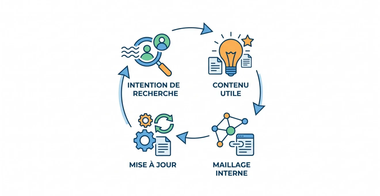 Cycle entre intention de recherche, contenu et maillage interne